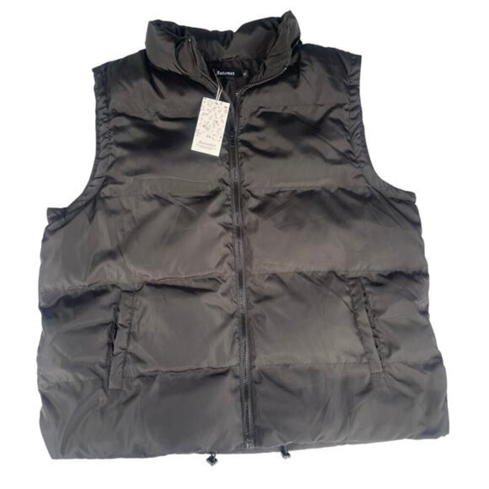 Automet Women's Cropped Puffer Vest Size XL Black Full Zip Pockets